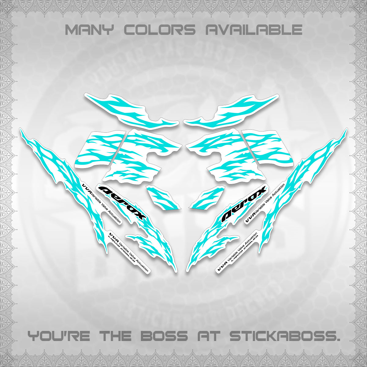 AEROX 155 V2 FOR WHITE DECALS (2026 TRIBAL LIGHTNING DESIGN) STICKER KITS BY STICKABOSS