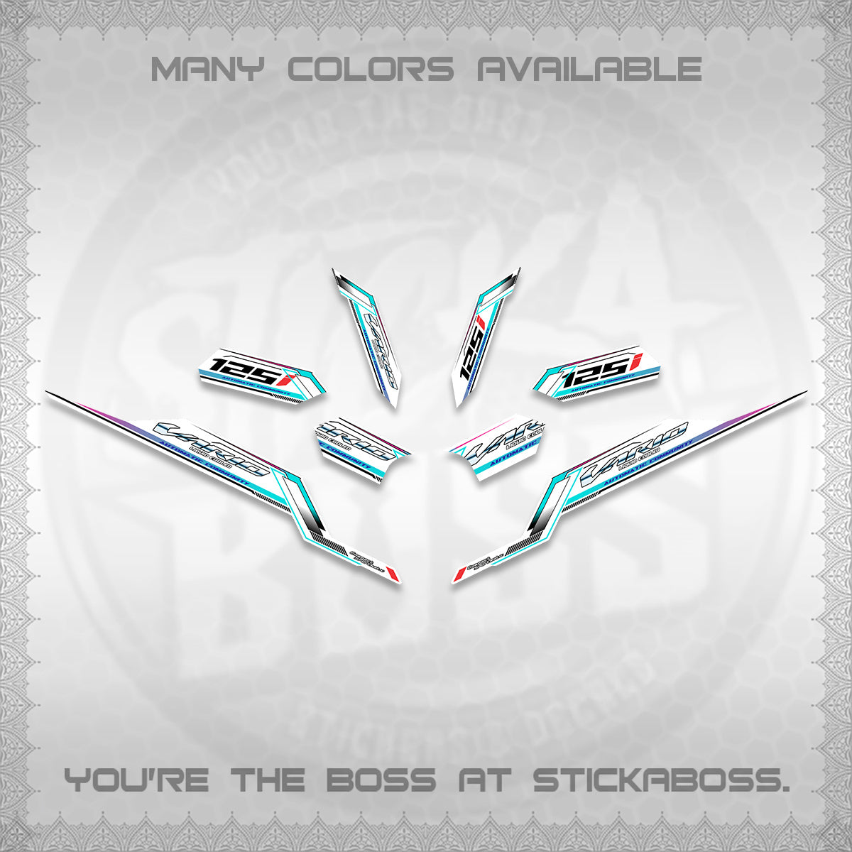 CLICK V3 VARIO STRIPING FOR WHITE DECALS (2026 SPORTS RACE DESIGN) STICKER KITS BY STICKABOSS