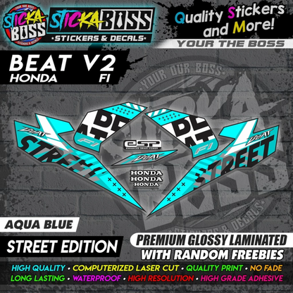 Honda Beat Fi V2 Stock Decals (Street Edition)【PREMIUM GLOSSY LAMINATED】