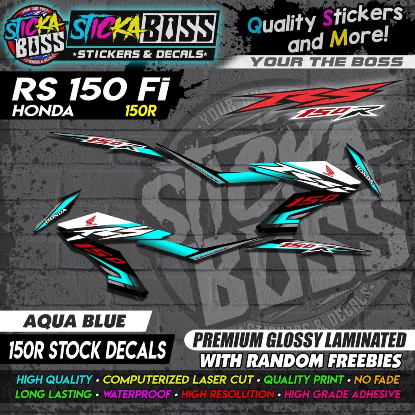 RS 150 FI Decals (R150 Stock Decals)【PREMIUM GLOSSY LAMINATED】