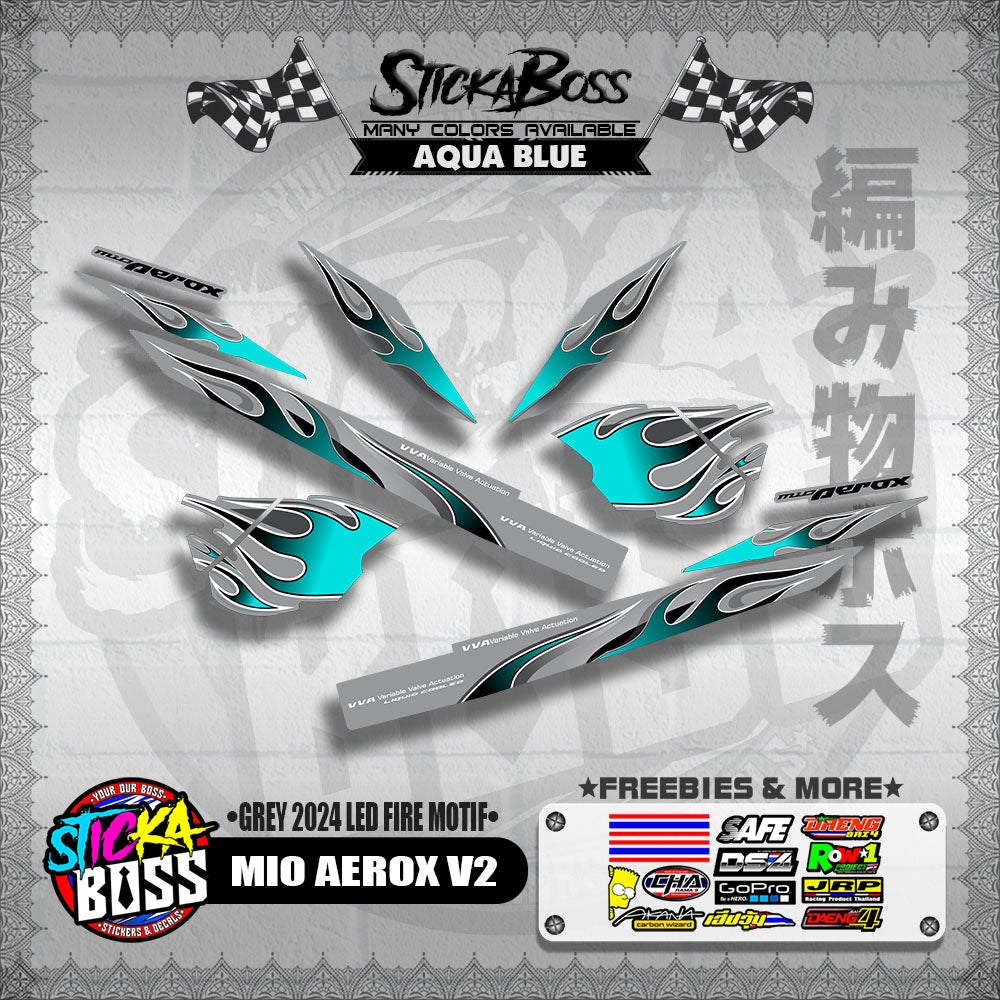 MIO AEROX V2 DECALS ( GREY 2024 LED FIRE MOTIF )【WITH FREEBIES】