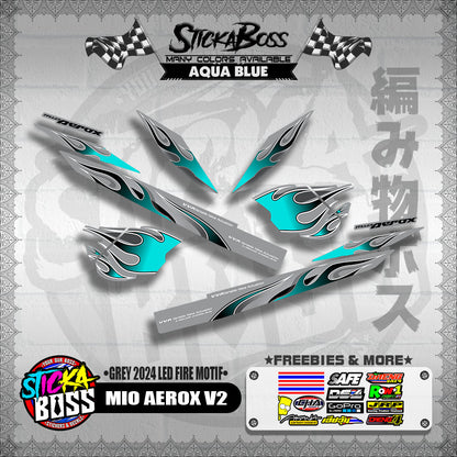 MIO AEROX V2 DECALS ( GREY 2024 LED FIRE MOTIF )【WITH FREEBIES】