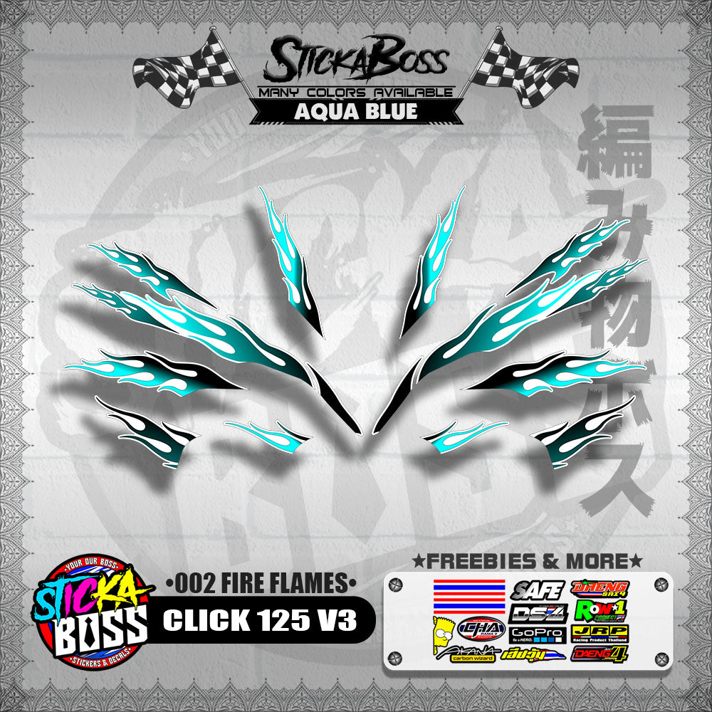 CLICK 125 V3 DECALS ( 002 FIRE FLAMES )【WITH FREEBIES】