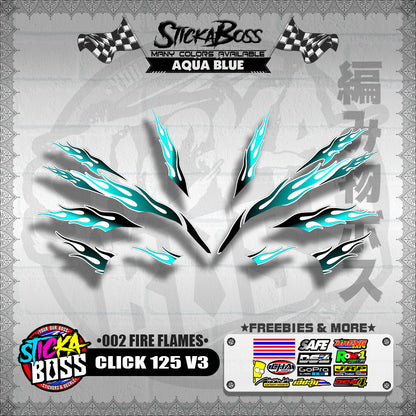 CLICK 125 V3 DECALS ( 002 FIRE FLAMES )【WITH FREEBIES】