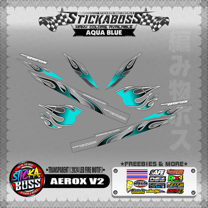 [ PREMIUM UV PRINT ] TRANSPARENT AEROX V2 DECALS ( 2024 LED FIRE MOTIF )【WITH FREEBIES】
