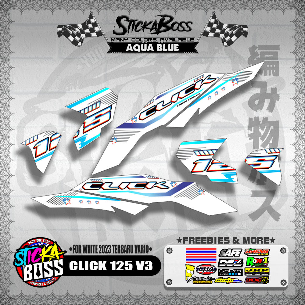 CLICK 125 V3 DECALS ( FOR WHITE 2023 TERBARU VARIO ) [ PREMIUM GLOSSY LAMINATED ]【WITH FREEBIES】