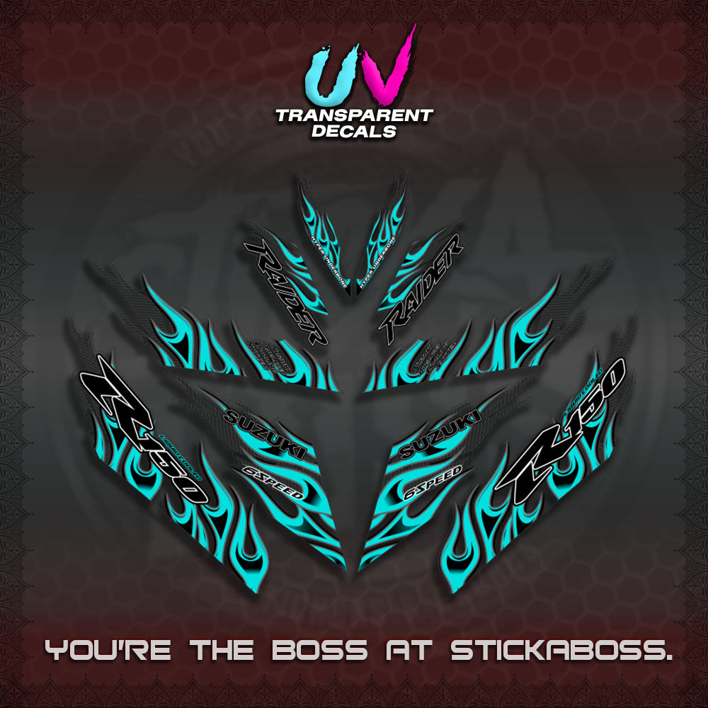 【PREMIUM UV PRINT】TRANSPARENT RAIDER 150 Fi DECALS(API TERBARU VIRAL ELEGAN)STICKER By STICKABOSS