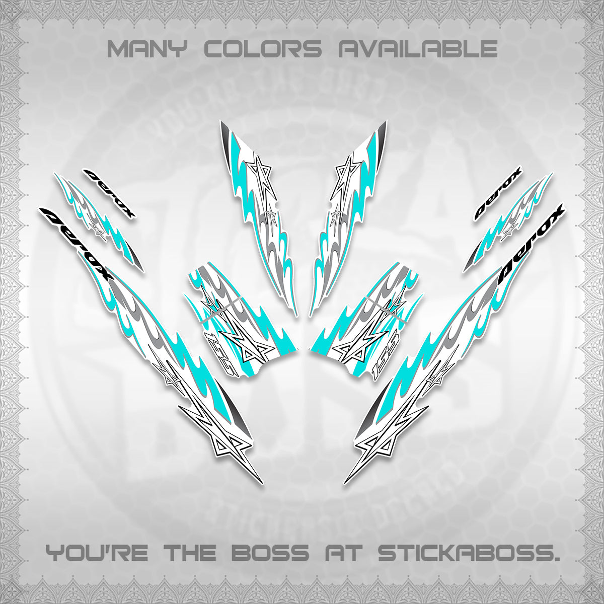 AEROX V2 INDO FOR WHITE DECALS (2026 STAR 0001 MOTIF) STICKER KITS By STICKABOSS