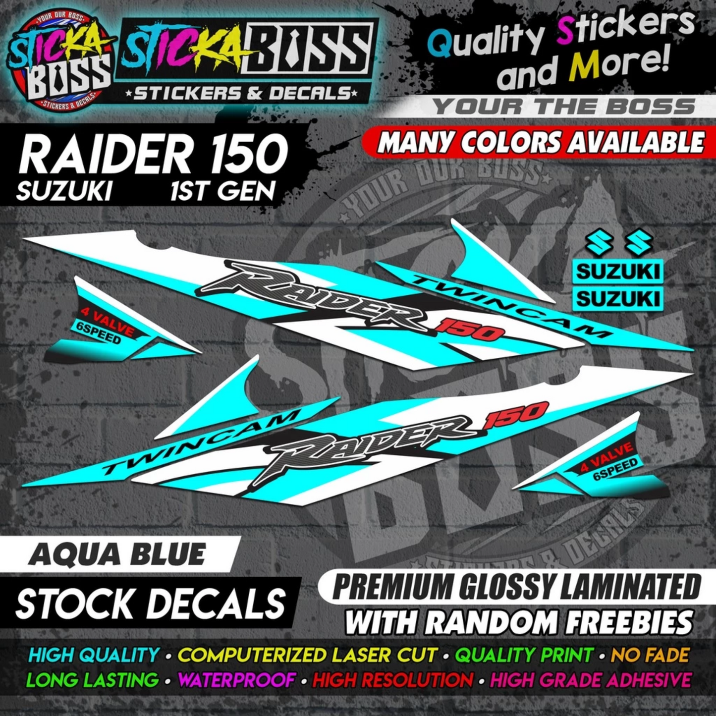 Suzuki Raider 150 1st Gen Decals (Stock Design) [ASSORTED COLORS]【PREMIUM GLOSSY LAMINATED】