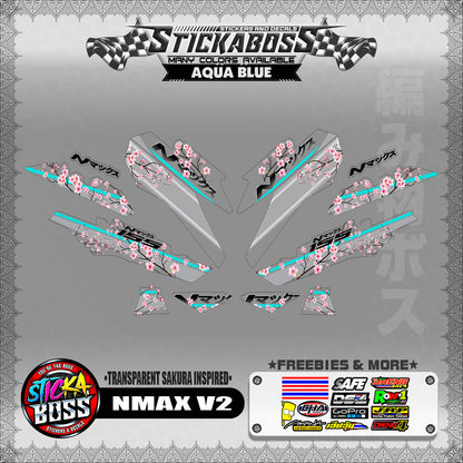 【PREMIUM UV PRINT】TRANSPARENT NMAX V2 STICKER DECALS ( SAKURA INSPIRED )【WITH FREEBIES】