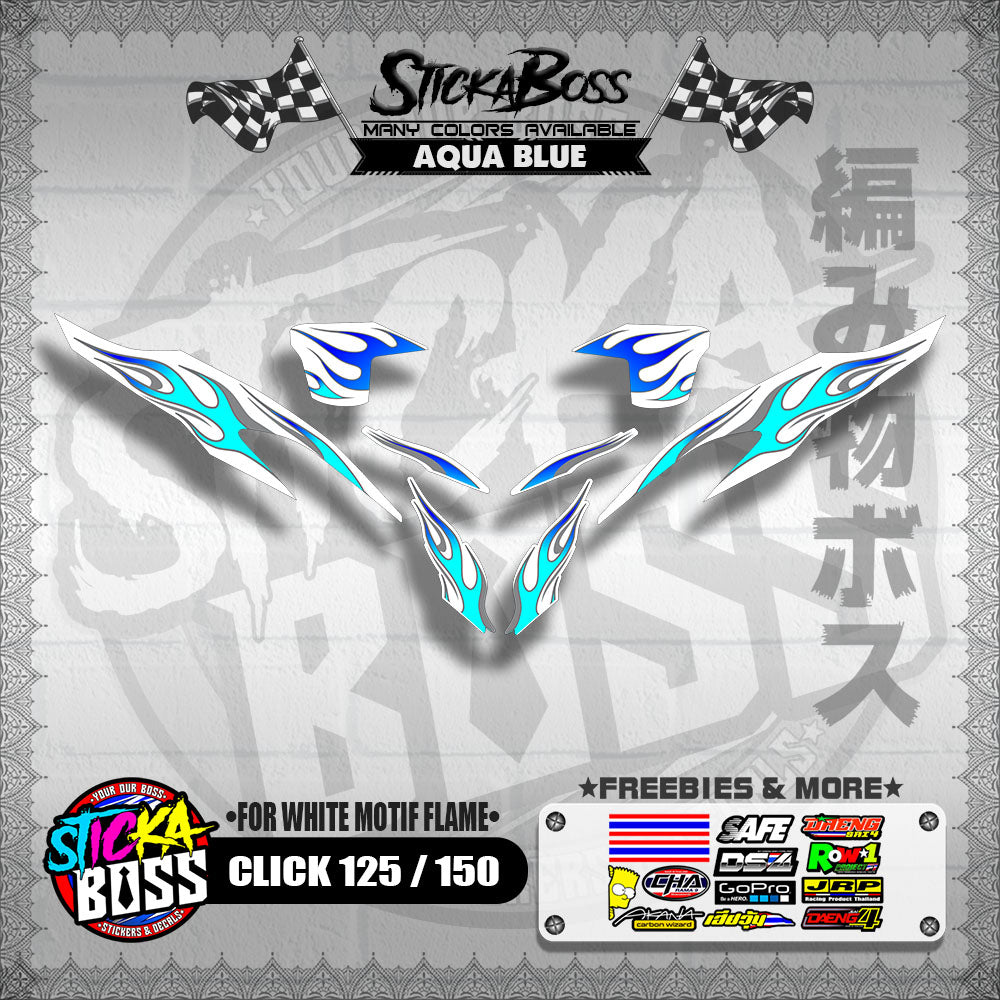 CLICK 125 / 150 V2 DECALS ( FOR WHITE MOTIF FLAME )【WITH FREEBIES】