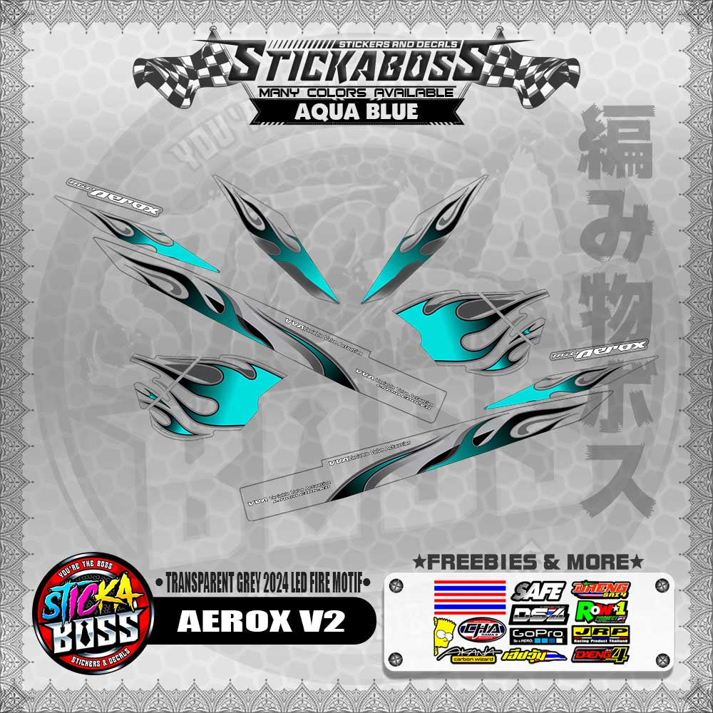【PREMIUM UV PRINT】TRANSPARENT AEROX V2 DECALS ( GREY 2024 LED FIRE MOTIF )【WITH FREEBIES】