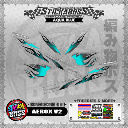 【PREMIUM UV PRINT】TRANSPARENT AEROX V2 DECALS ( GREY 2024 LED FIRE MOTIF )【WITH FREEBIES】