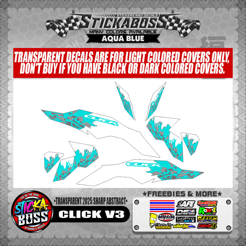 CLICK V3 INDO STICKER DECALS ( TRANSPARENT 2025 SHARP ABSTRACT )【WITH FREEBIES】