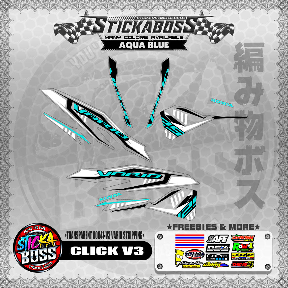 【PREMIUM UV PRINT】TRANSPARENT CLICK 125 V3 DECALS ( 00041-V3 VARIO STRIPPING )【WITH FREEBIES】