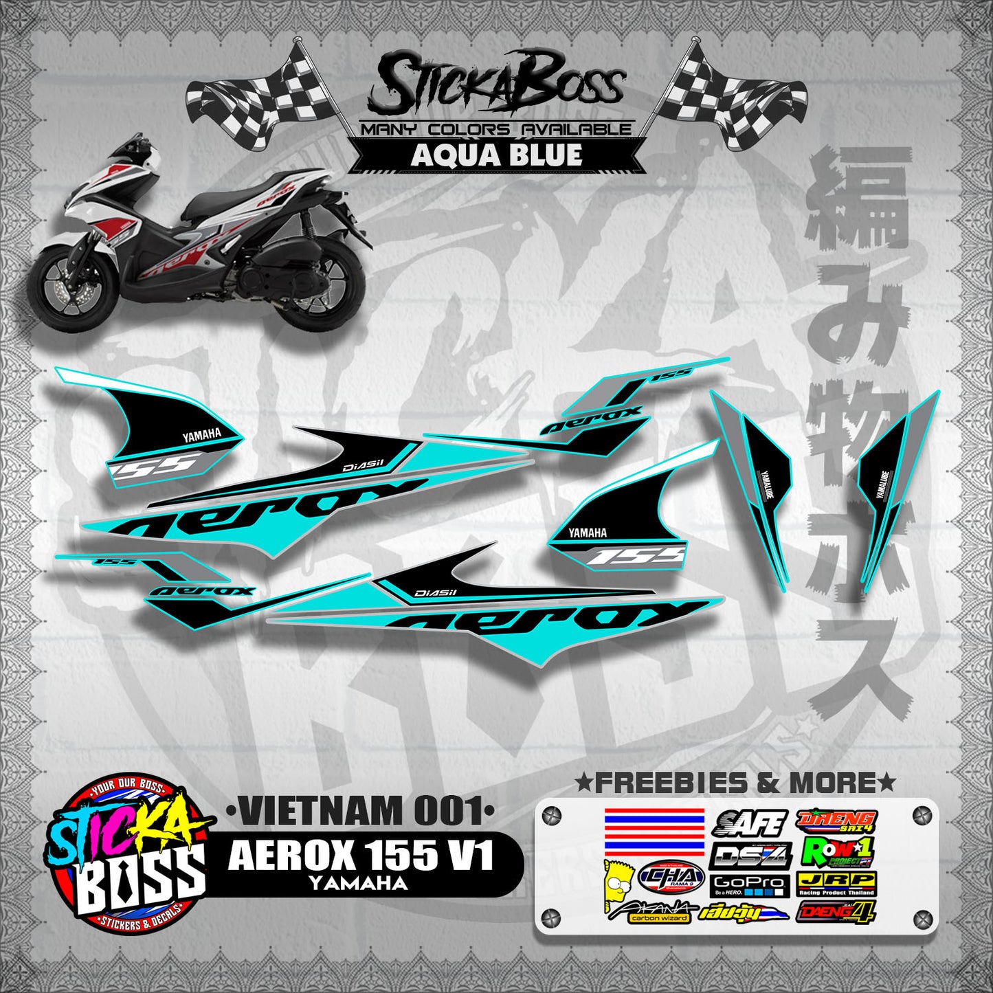 AEROX 155 V1 DECALS ( VIETNAM 001 )【WITH FREEBIES】