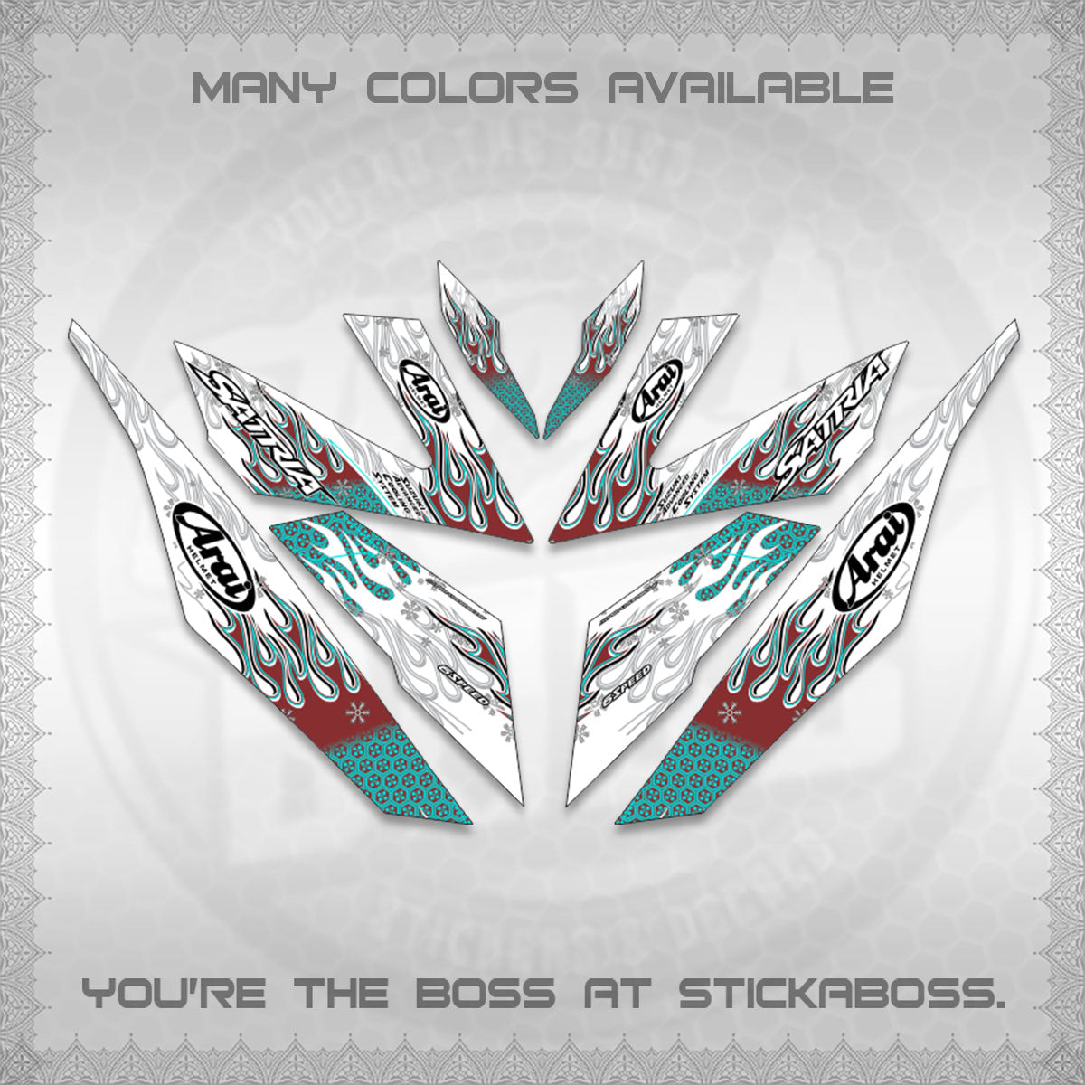 RAIDER 150 Fi FOR WHITE SATRIA DECALS(ARAI API NEW TERBARU VIRAL ELEGAN)STICKER DECALS By STICKABOSS