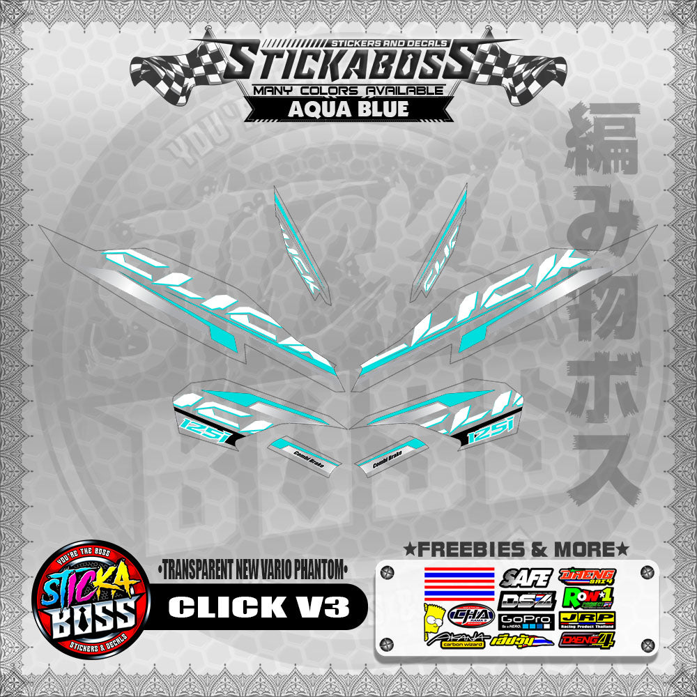 【PREMIUM UV PRINT】TRANSPARENT CLICK 125 V3 STICKER DECALS ( NEW VARIO PHANTOM )【WITH FREEBIES】