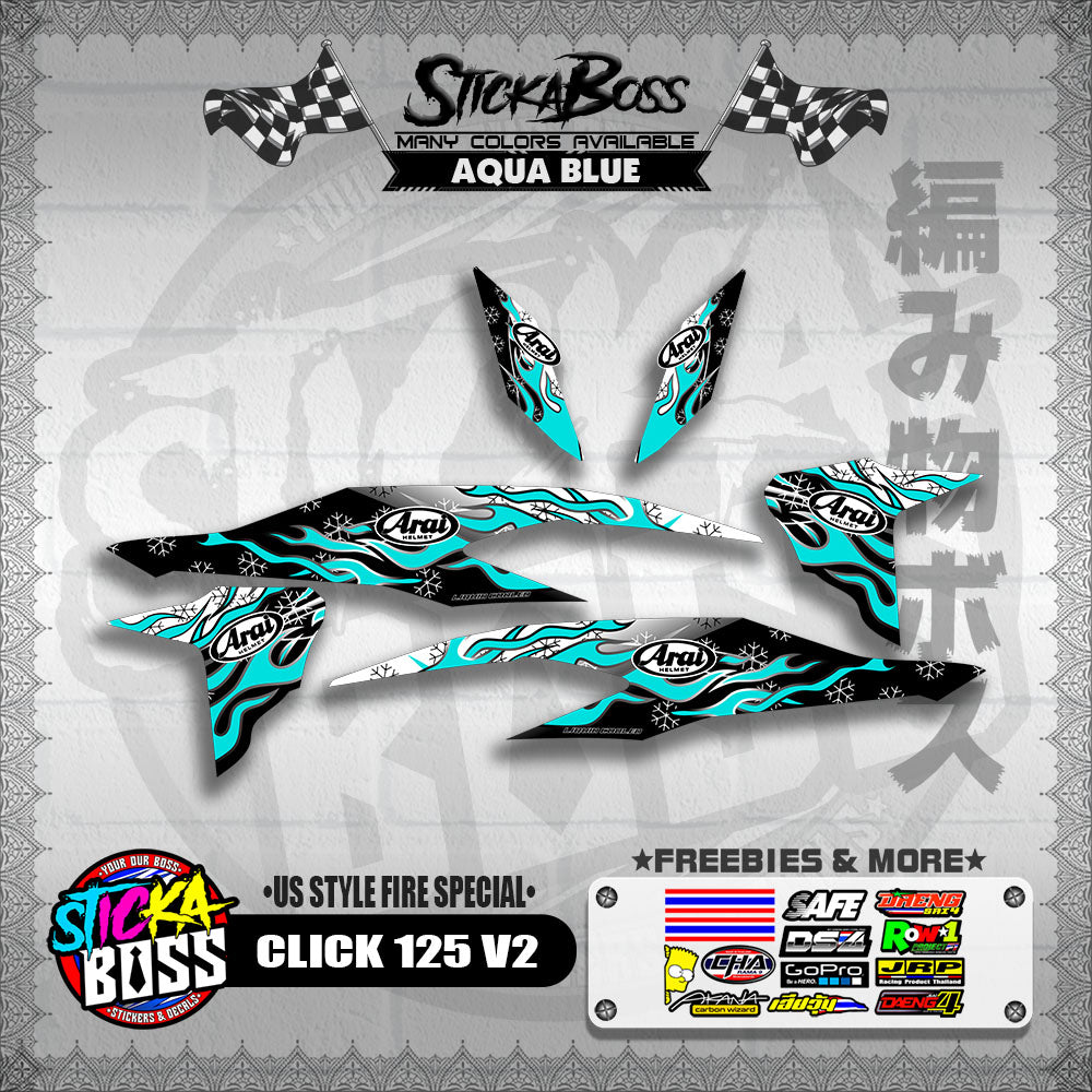 CLICK 125 V2 DECALS ( US STYLE FIRE SPECIAL )【WITH FREEBIES】