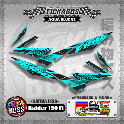 Suzuki Raider 150 Fi Stock Decals AQUA BLUE (Satria F150)【PREMIUM GLOSSY LAMINATED】