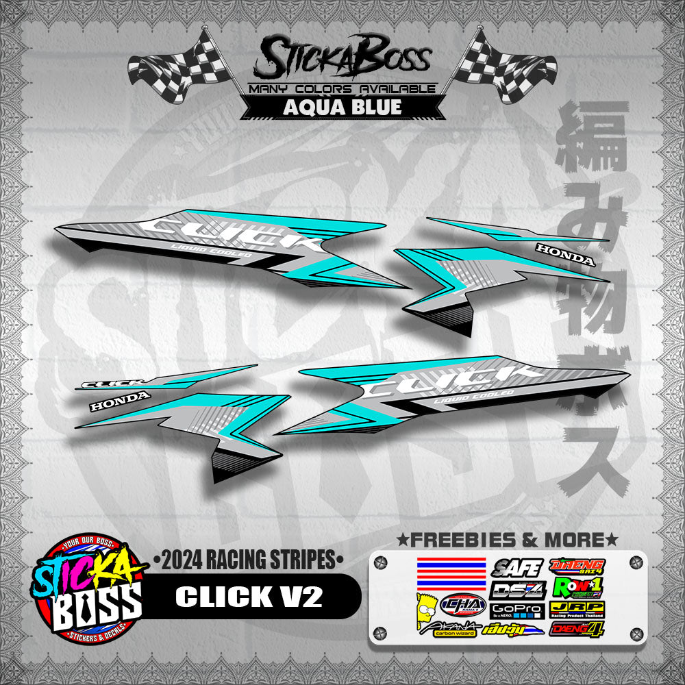 CLICK V2 DECALS ( 2024 RACING STRIPES ) [ PREMIUM GLOSSY LAMINATED ]【WITH FREEBIES】