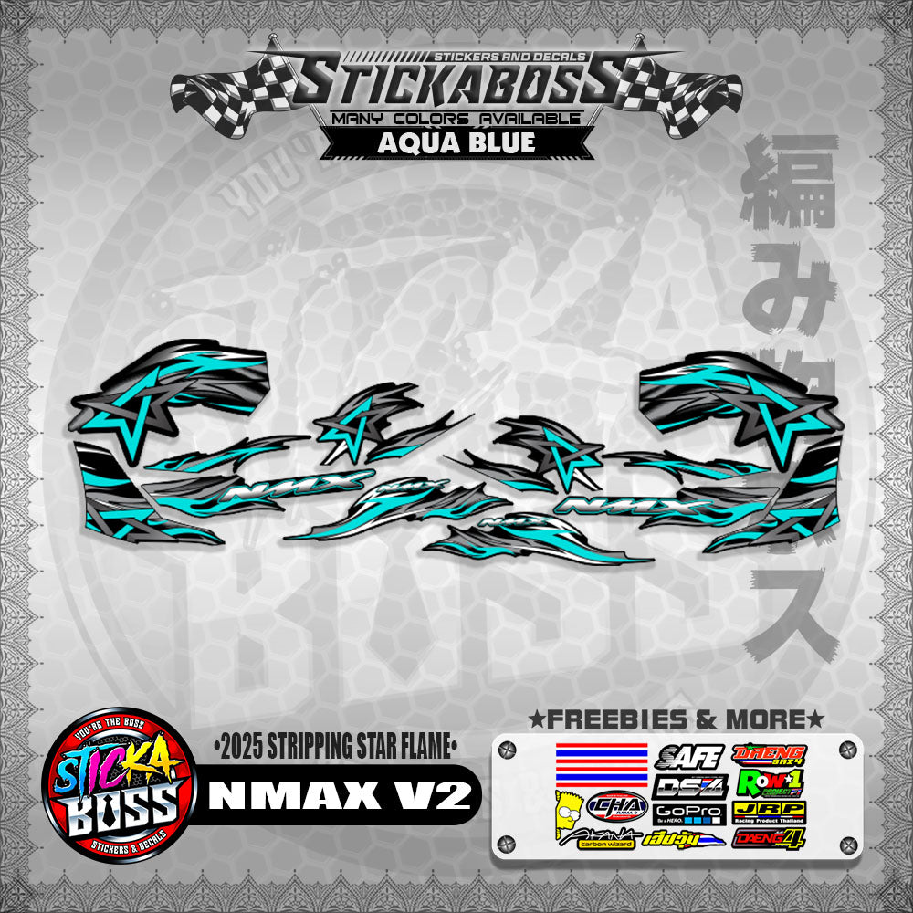 NMAX V2 STICKER DECALS ( 2025 STRIPPING STAR FLAME )【WITH FREEBIES】