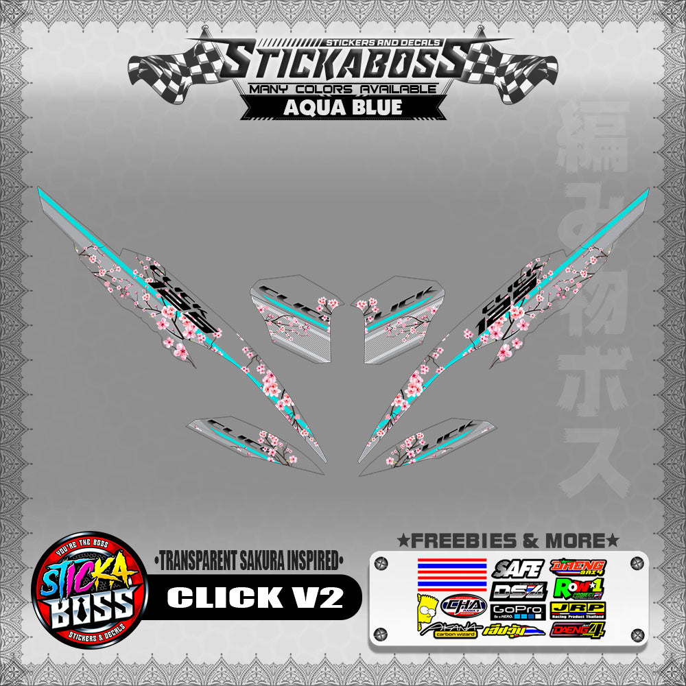 【PREMIUM UV PRINT】TRANSPARENT CLICK 125 / 150 V2 DECALS ( SAKURA INSPIRED )【WITH FREEBIES】