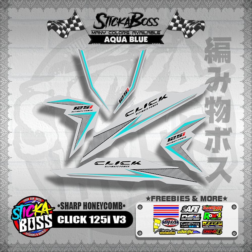 CLICK 125i V3 DECALS ( SHARP HONEYCOMB )【WITH FREEBIES】