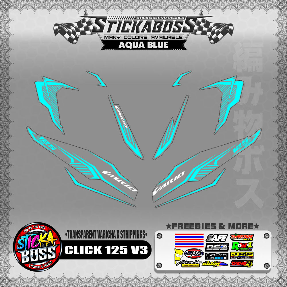[ PREMIUM UV PRINT ] TRANSPARENT CLICK 125 V3 DECALS ( VARICHA X STRIPPINGS )【WITH FREEBIES】