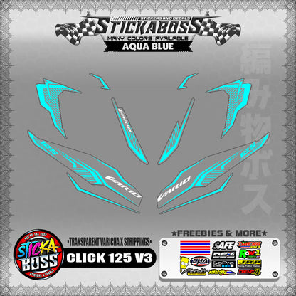 [ PREMIUM UV PRINT ] TRANSPARENT CLICK 125 V3 DECALS ( VARICHA X STRIPPINGS )【WITH FREEBIES】
