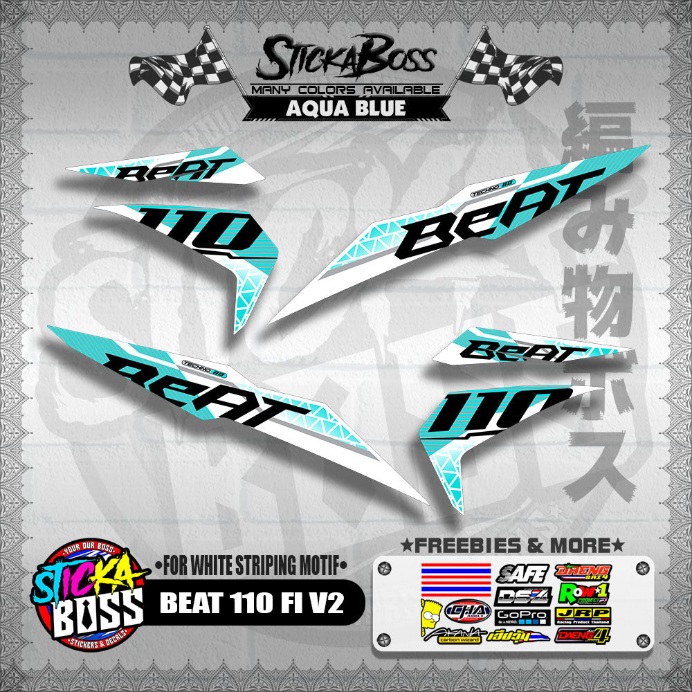 BEAT 110 FI V2 DECALS ( FOR WHITE STRIPING MOTIF ) [ PREMIUM GLOSSY LAMINATED ]【WITH FREEBIES】