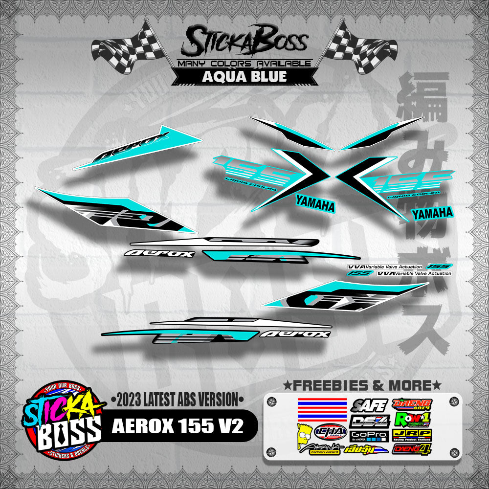AEROX 155 V2 DECALS ( 2023 LATEST ABS VERSION ) [ PREMIUM GLOSSY LAMINATED ]【WITH FREEBIES】