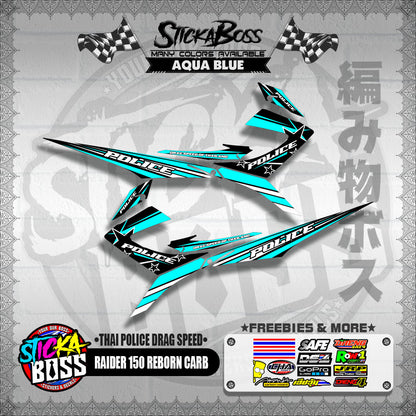 RAIDER 150 REBORN CARB DECALS ( THAI POLICE DRAG SPEED )【WITH FREEBIES】