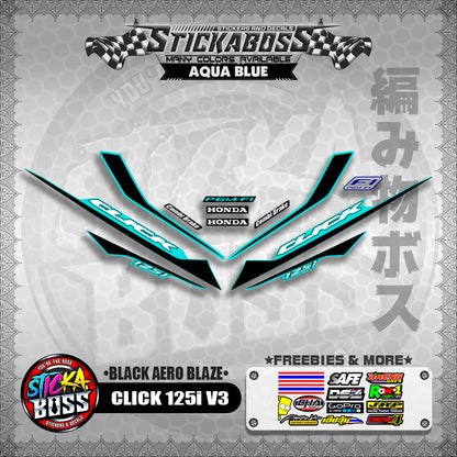 CLICK 125i V3 STICKER DECALS ( BLACK AERO BLAZE )【WITH FREEBIES】