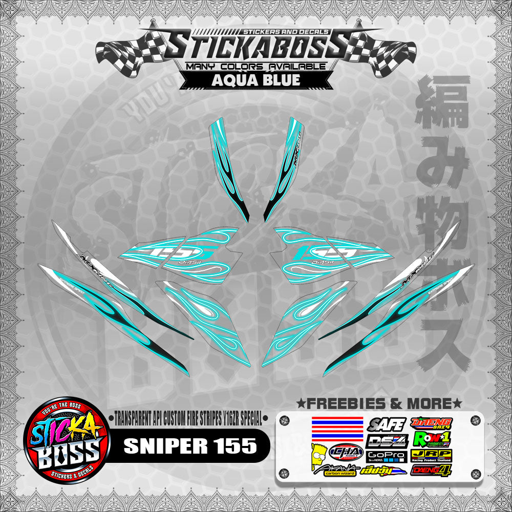 [ PREMIUM UV PRINT ] TRANSPARENT SNIPER 155 STICKER DECALS ( API CUSTOM FIRE STRIPES Y16ZR SPECIAL )