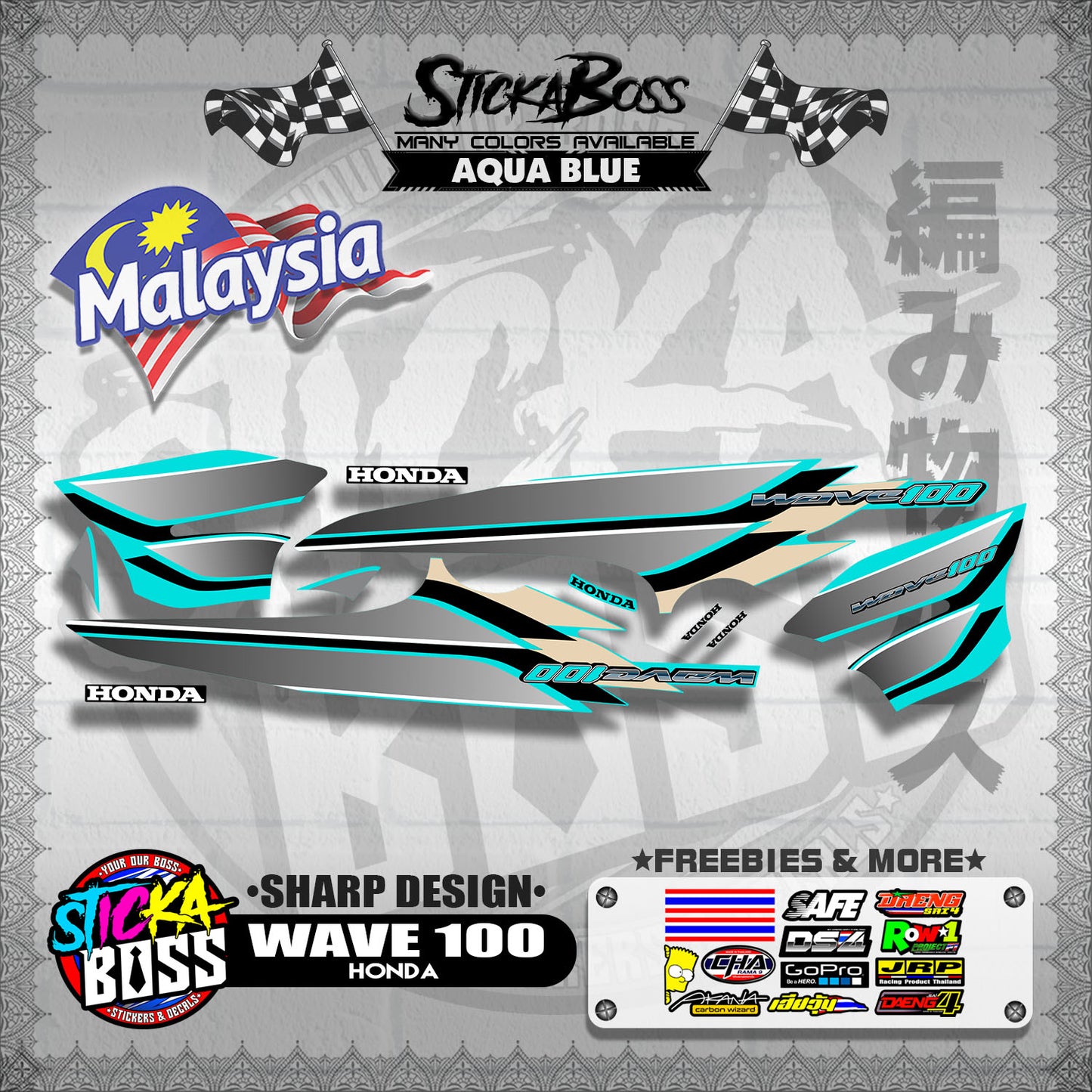 HONDA WAVE 100 MALAYSIAN DECALS ( SHARP DESIGN )【WITH FREEBIES】
