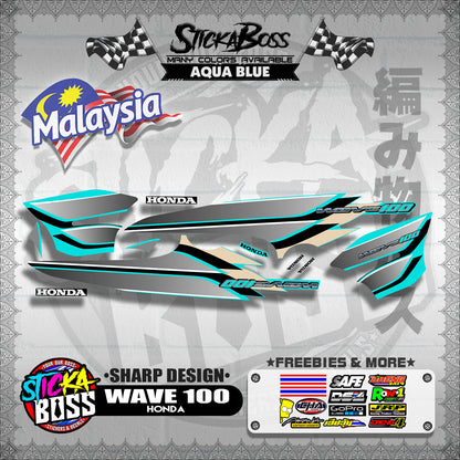 HONDA WAVE 100 MALAYSIAN DECALS ( SHARP DESIGN )【WITH FREEBIES】