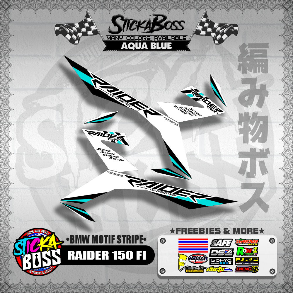 RAIDER 150 FI DECALS ( BMW MOTIF STRIPES )[ PREMIUM GLOSSY LAMINATED ]【WITH FREEBIES】
