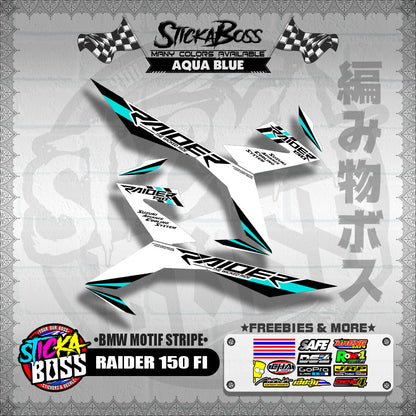 RAIDER 150 FI DECALS ( BMW MOTIF STRIPES )[ PREMIUM GLOSSY LAMINATED ]【WITH FREEBIES】
