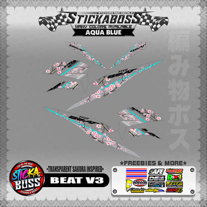 【PREMIUM UV PRINT】TRANSPARENT BEAT FI V3 STICKER DECALS ( SAKURA INSPIRED )【WITH FREEBIES】