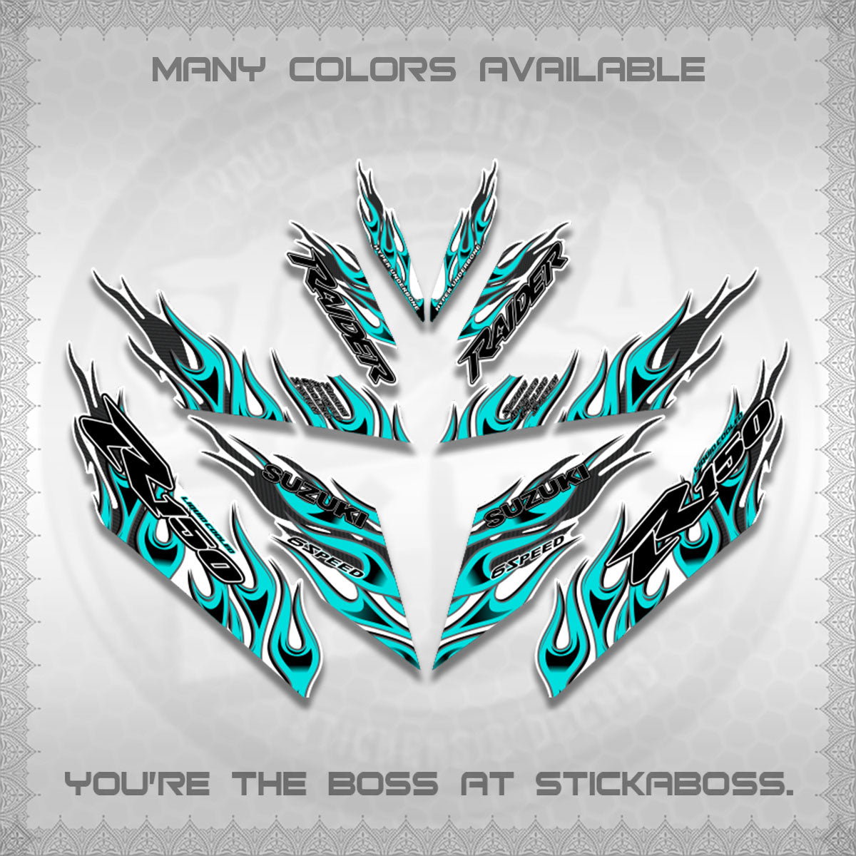 RAIDER 150 Fi FOR WHITE DECALS (API TERBARU VIRAL ELEGAN)STICKER DECALS BY STICKABOSS