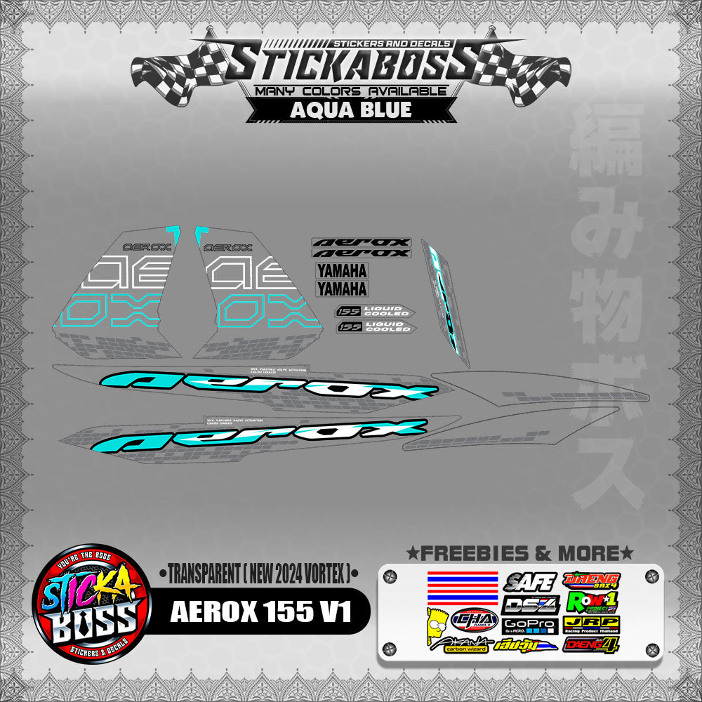 [ PREMIUM UV PRINT ] TRANSPARENT  AEROX 155 V1 DECALS ( NEW 2024 VORTEX )【WITH FREEBIES】