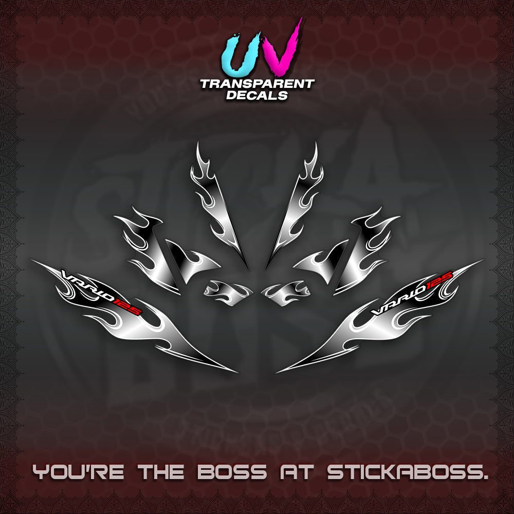 CLICK 125 V4 UV TRANSPARENT VARIO DECALS (MOTIF FLAME 2)STICKER DECALS By STICKABOSS