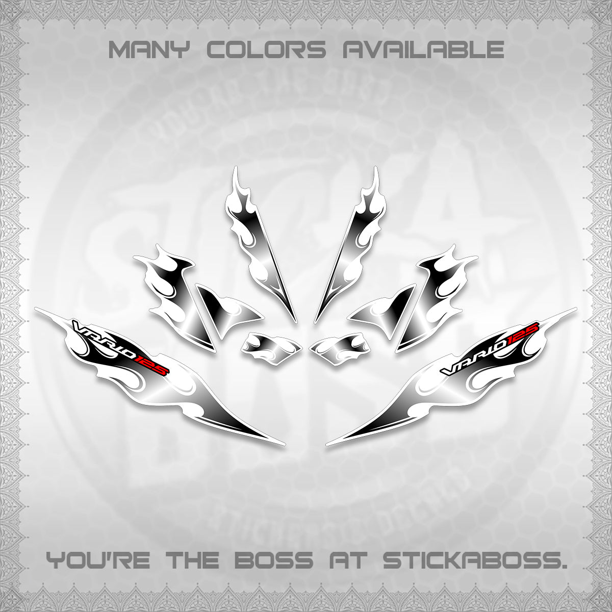 CLICK 125 V4 FOR WHITE VARIO DECALS (2026 MOTIF FLAME 2 TONE)STICKER DECALS By STICKABOSS