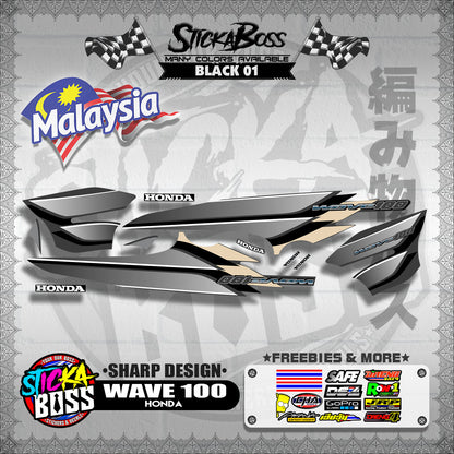 HONDA WAVE 100 MALAYSIAN DECALS ( SHARP DESIGN )【WITH FREEBIES】