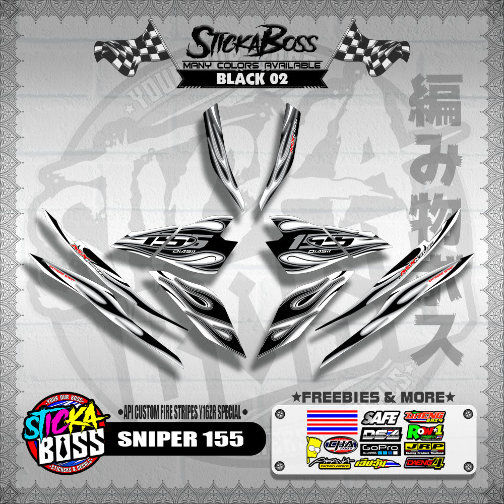 SNIPER 155 DECALS ( API CUSTOM FIRE STRIPES Y16ZR SPECIAL )【WITH FREEBIES】