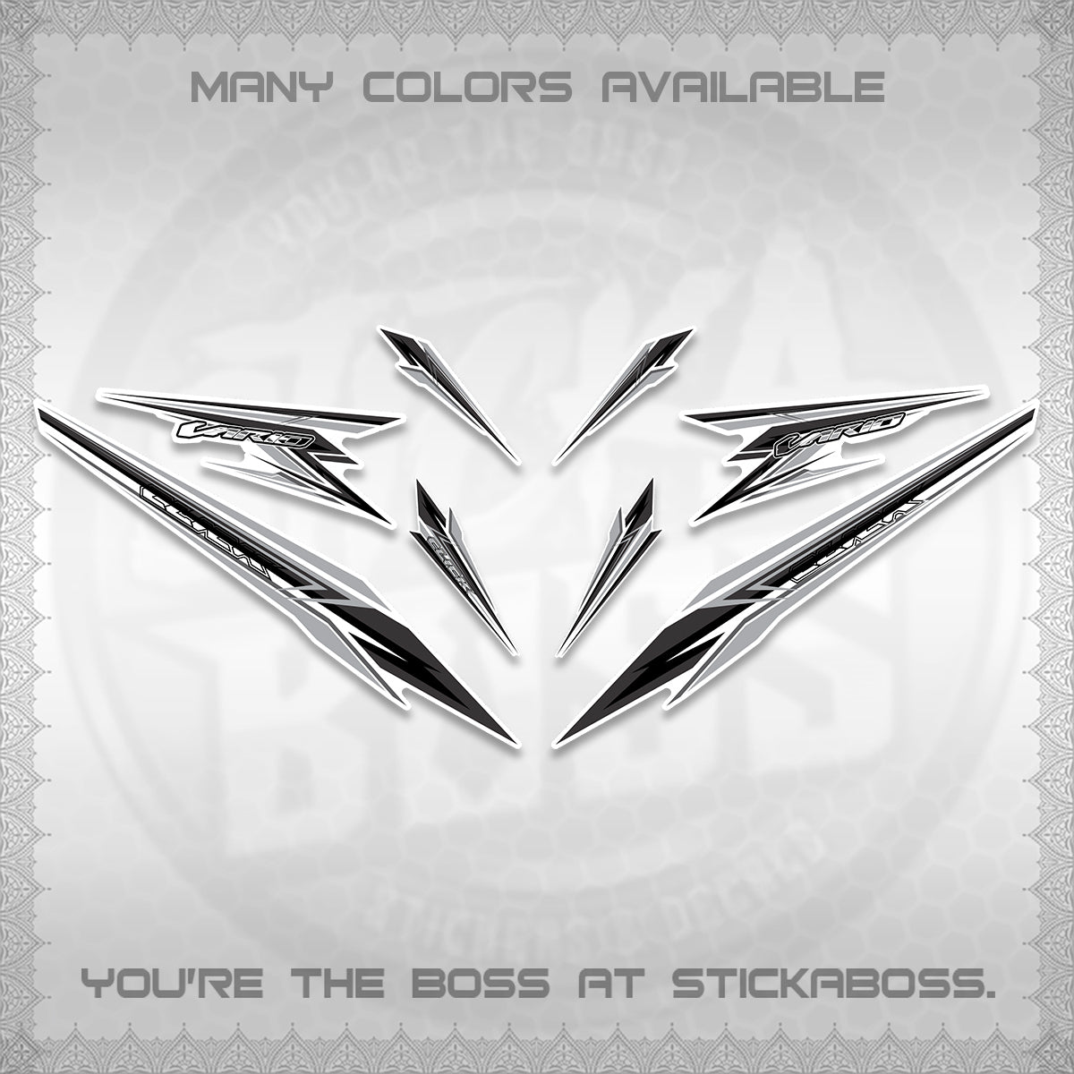 CLICK 160 VARIO FOR WHITE DECALS (2026 SHARP 00-A1 DESIGN)STICKER KITS By STICKABOSS