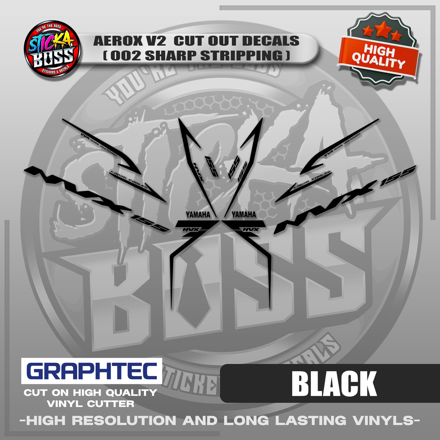 AEROX V2 CUT OUT DECALS ( 002 SHARP STRIPPING ) | VINYL WATERPROOF CUT-OUT STICKER DECALS