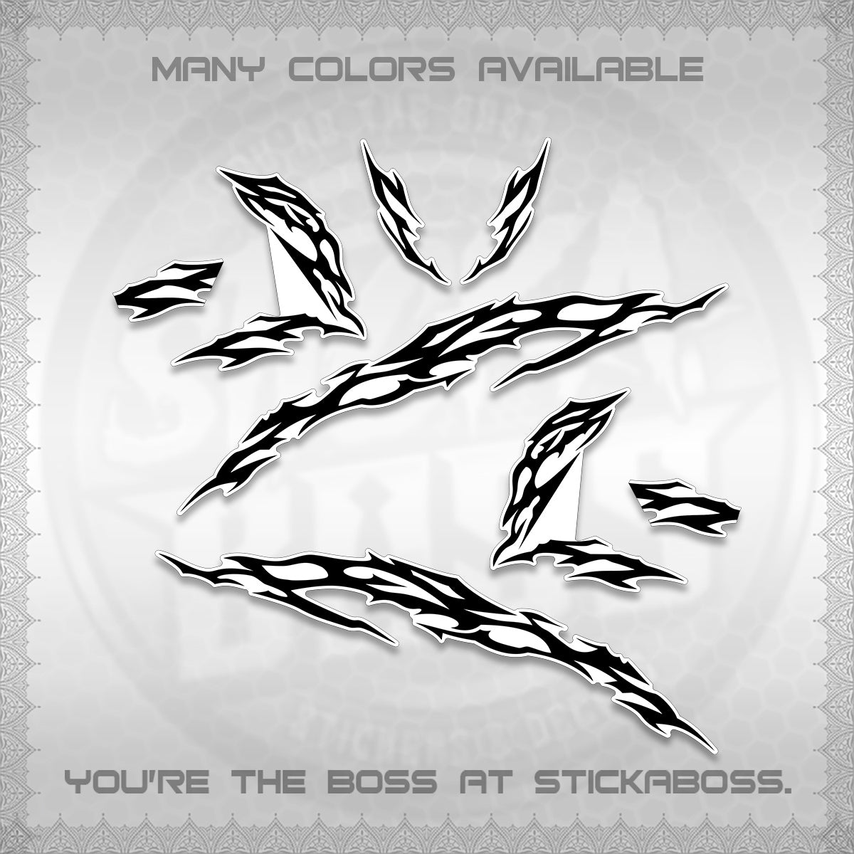 CLICK 125 V3 FOR WHITE DECALS (2026 TRIBAL LIGHTNING DESIGN) STICKER KITS BY STICKABOSS