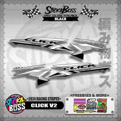 CLICK V2 DECALS ( 2024 RACING STRIPES ) [ PREMIUM GLOSSY LAMINATED ]【WITH FREEBIES】